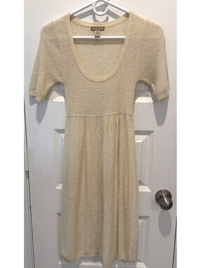 Akualani Sweater Dress Womens Beige Cream Viscose Wool Cashmere Short Sleeve S